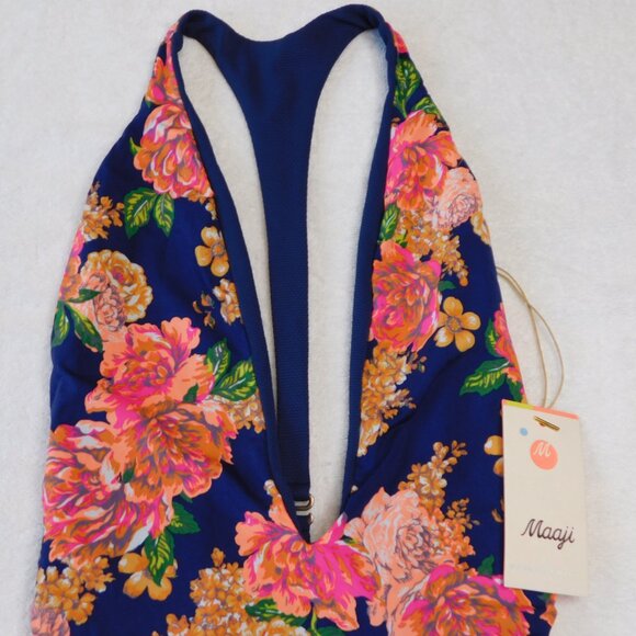 Maaji Dunes Reversible One Piece Swimsuit | Navy Blue & Flowers | NWT | Med - Picture 3 of 13